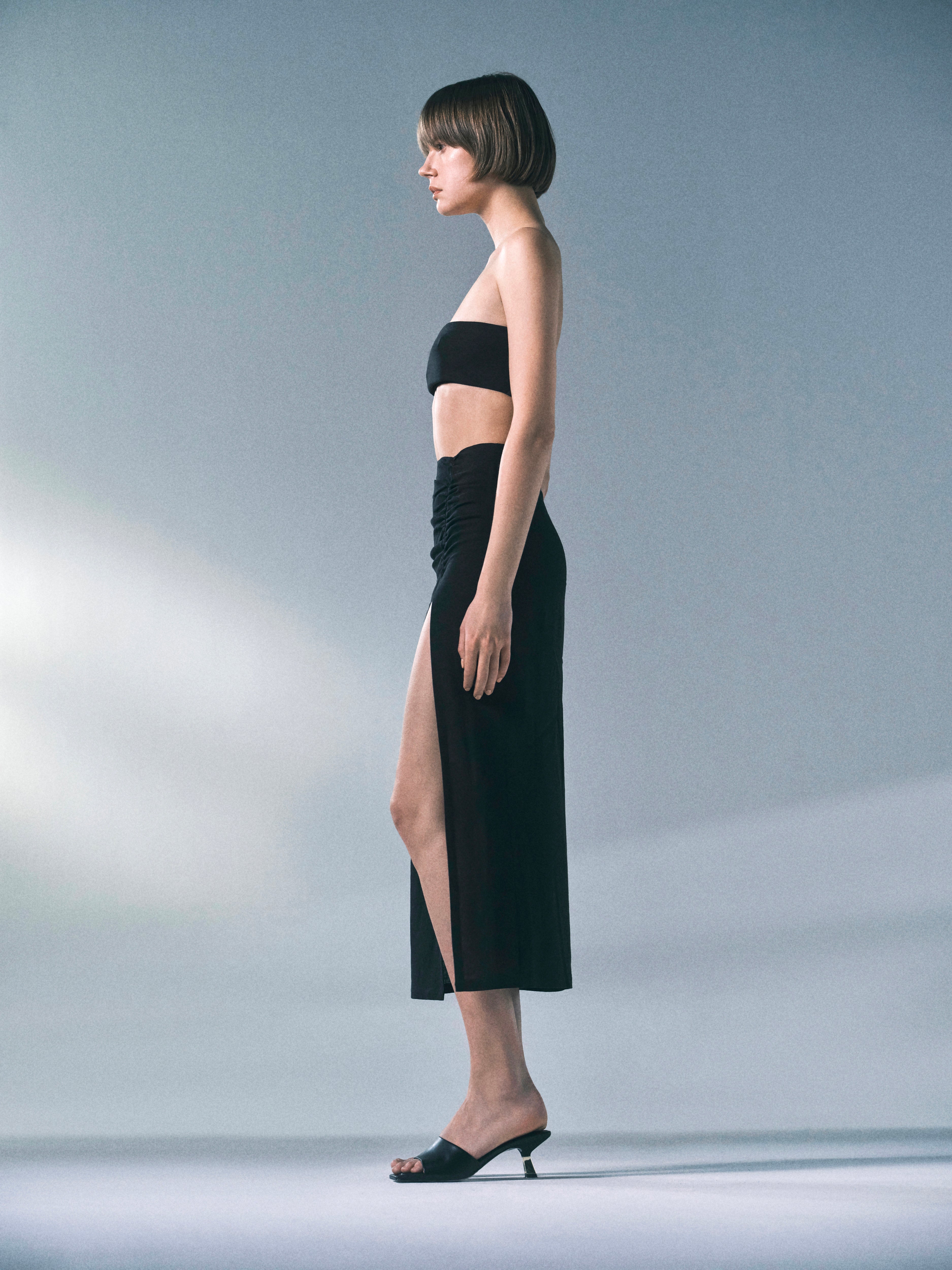 Black Strapless Linen Suit