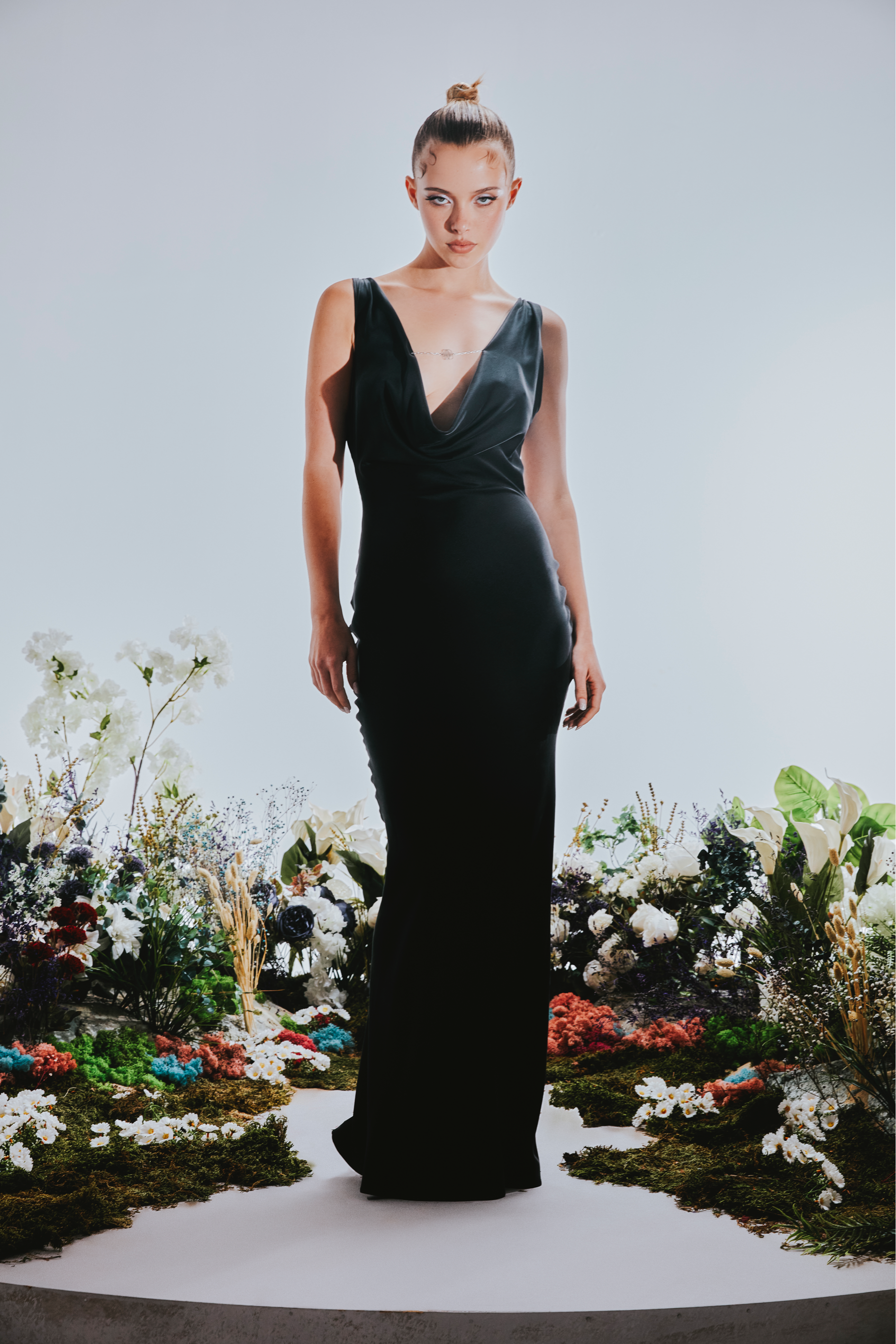 Black Stoned Silk Cocktail Dress
