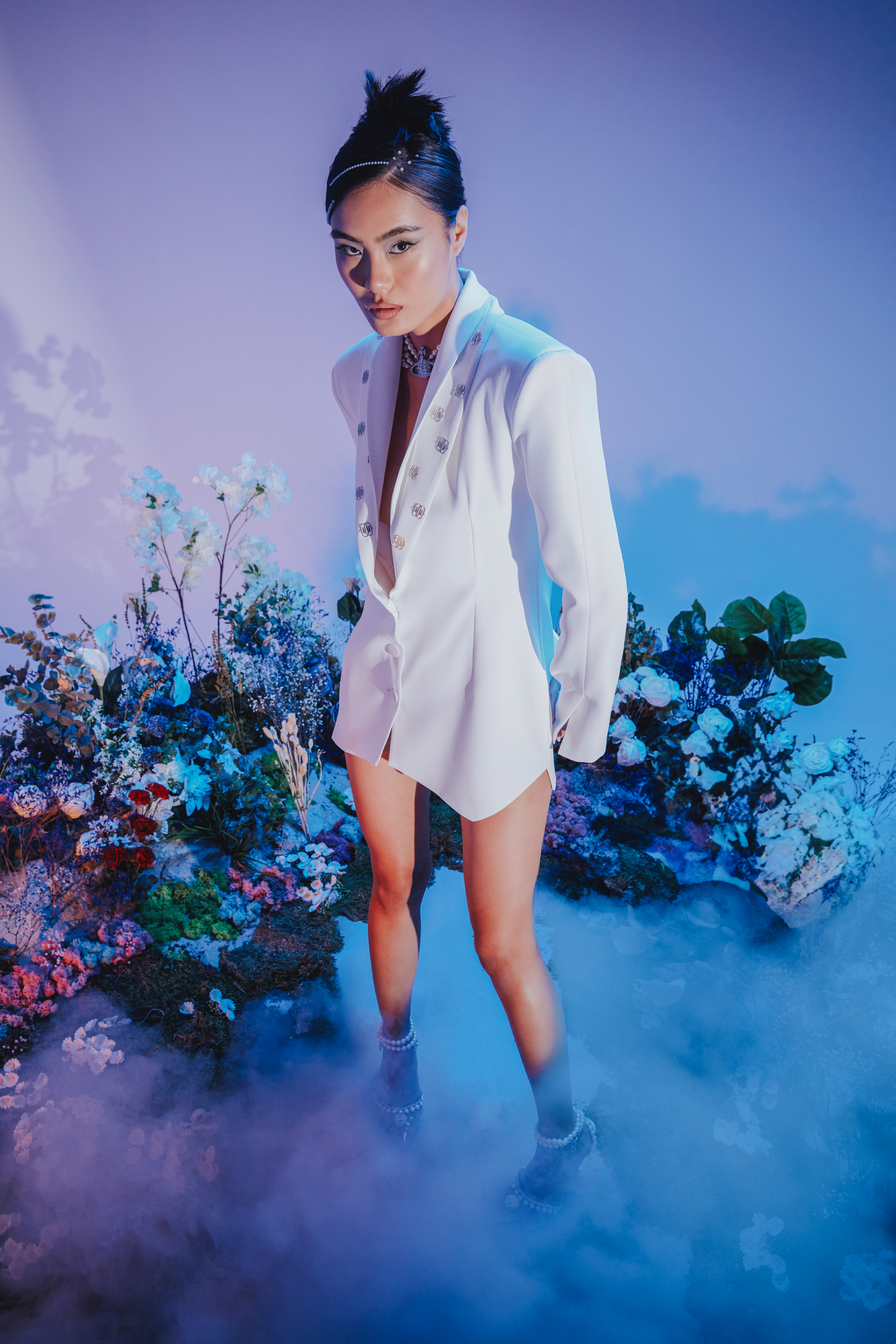 WHITE JACKET DRESS WITH MM LOGO